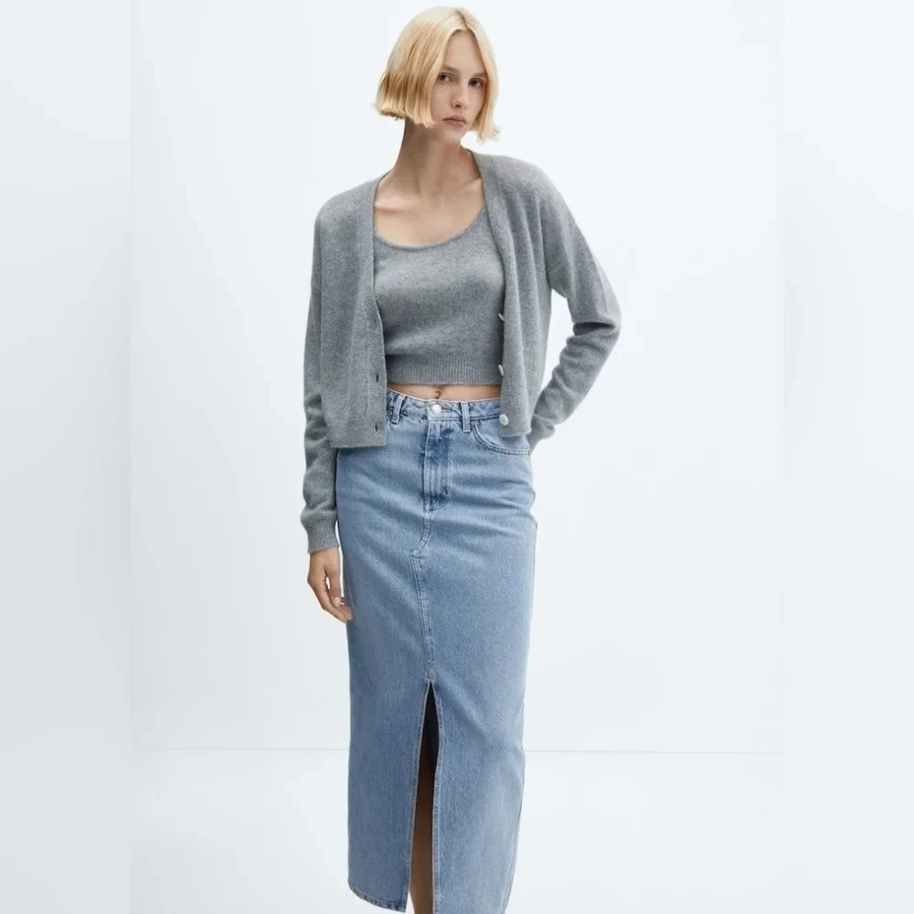Mango [M]  Slit denim skirt - Picture 4 of 9